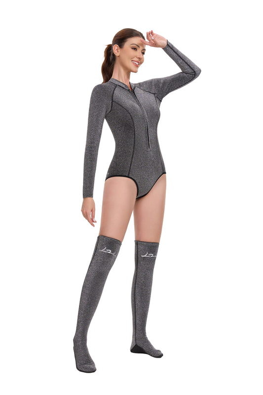 LZLK Silver Sparkle 2mm Long Sleeve Bikini Wetsuit – Black
